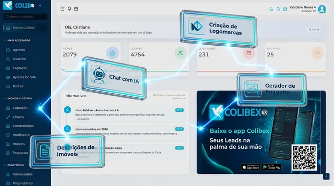 CRM Colibex integrado ao site para imobiliária, com ferramentas de I.A.